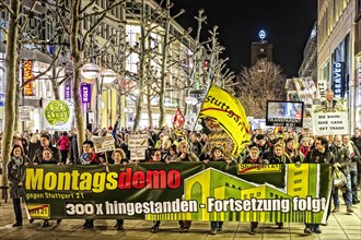 300th Monday demonstration against Stuttgart 21 with demonstration through Koenigstrasse Mismanagement and suspicion of corruption weigh down the railway project. Lies and deception are frequent accus...
