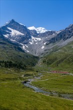 Unesco world heritage site Rhaetian Railway crossing the Bernina pass