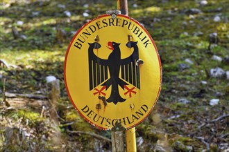 Old border sign Federal Republic of Germany at the Grundalm