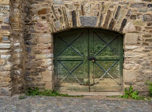 Massive wooden gate on the cellar vault of a castle