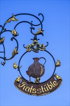Guild sign of the Bistro Ratsstueble in the historic old town