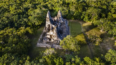 Aerial of the Maya ruins of Xpujil