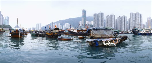 Skyscrapers and junks in Hong Kong
