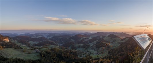Panoramic view over the Jura Mountain Range to the Black Forest at sunrise