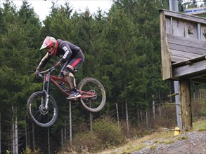 Drop in the Bikepark Hahnenklee in the Harz Mountains