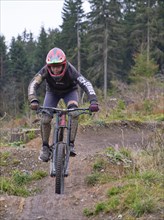 Mountain bikers at the Bikepark Hahnenklee in the Harz Mountains