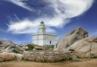 The rocks with the Capo Testa lighthouse