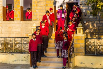 Students lined up in front of the classroom