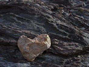 Heart shaped stone in rock wall