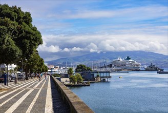 View over the marina and the promenade of Ponta Delgada