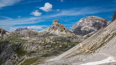 Panoramic view in Sesto Dolomites with Three Peaks Hut
