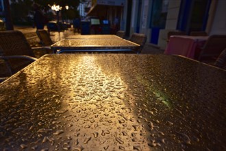 Raindrops on table