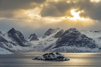 Winter Scandinavian landscape by the fjord