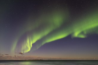 Aurora borealis in winter Scandinavian landscape