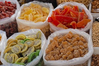 Plastic bags of glazed fruit