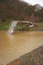 The bridge of a cycle path over the Ahr was destroyed by the flood. Altenahr