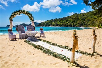 Wedding preparations on Takamaka beach
