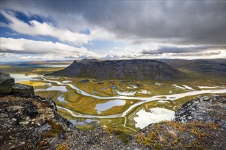View from Skierffe mountain over the Rapadalen river delta