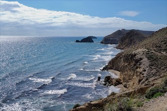 View of lonely beaches from the coastal hiking trail near San Juan de los Terreros