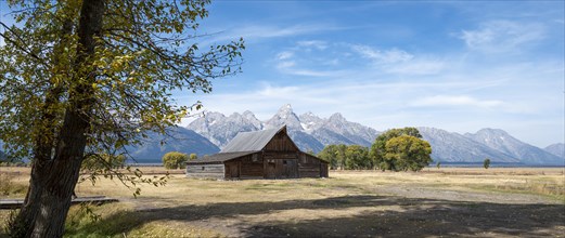 Historic old barn in front of the Teton Range