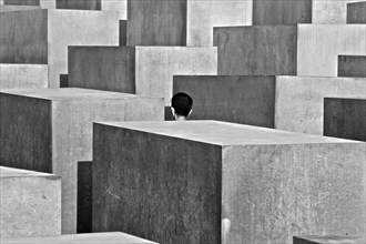Man's head from behind at the Jewish Memorial in Berlin