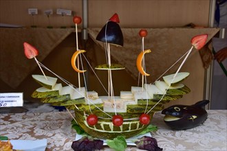 Decorated fruit and vegetable ship
