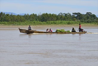 Long boat loaded with bananas on the Rio Alto Beni