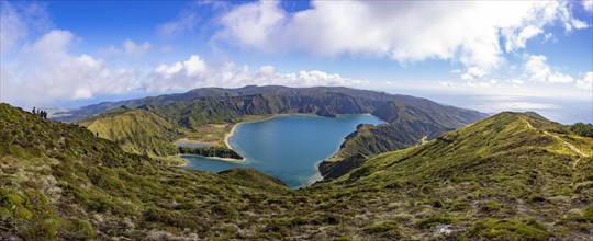 View from the summit of Pico Barrosa to the crater lake Lagoa do Fogo
