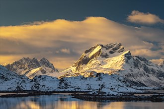 Winter Scandinavian landscape at sunrise