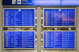Blue screens for departure times at Frankfurt Airport