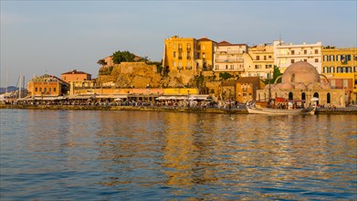 Panorama harbour town of Chania with Janissary Mosque