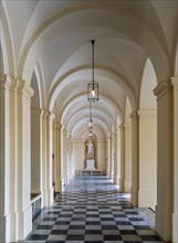 Long corridor with marble floor in the New Herrenchiemsee Palace on Herreninsel
