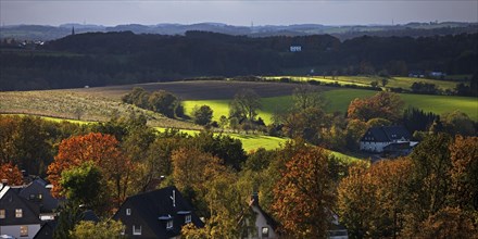 View from the lookout tower on Karlshoehe towards Ehberg in autumn