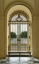 Floor-to-ceiling window with ornate lattice at the New Herrenchiemsee Palace on Herreninsel