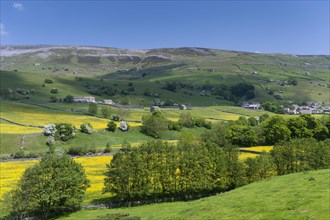 Gunnerside village in Swaledale with Brownsey Moor in the background