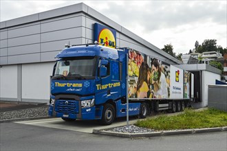 Delivery by truck at Lidl supermarket