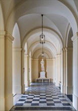 Long corridor with marble floor in the New Herrenchiemsee Palace on Herreninsel