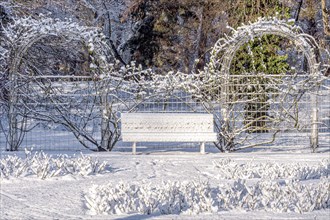 Wintery snow-covered Buergerpark in Pankow
