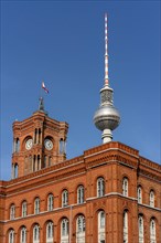 The Red City Hall and the dome of the TV Tower at Alexanderplatz