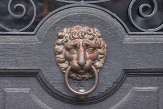Lion's head as a door knocker on a gate from 1885