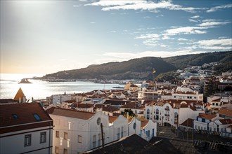Sesimbra cityscape with historic old town and Atlantic ocean