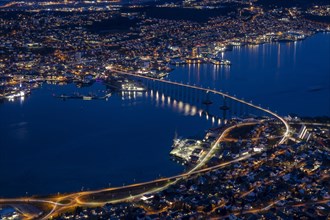 View over Tromso Bay with road bridge and Ice Sea Cathedral