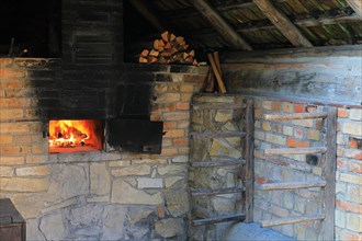 Fire in a wood-burning oven