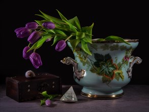 Still Life with Purple Tulips