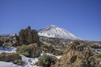 View of the snow-covered Teide peak