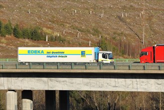 EDEKA truck on a bridge of the A 45 motorway