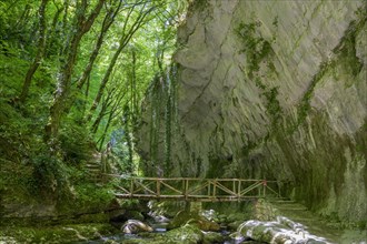 Bridge of the hiking trail through the canyon of the Orfento river