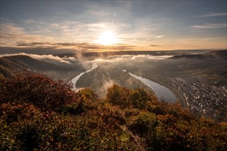 View over the Moselle valley near Bremm in the morning in autumn