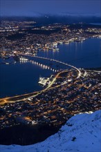 View over Tromso Bay with road bridge and Ice Sea Cathedral