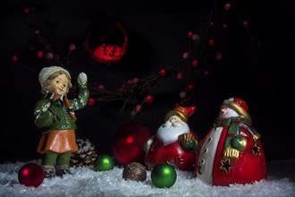Christmas Still Life with Ceramic Figurines and Christmas Balls